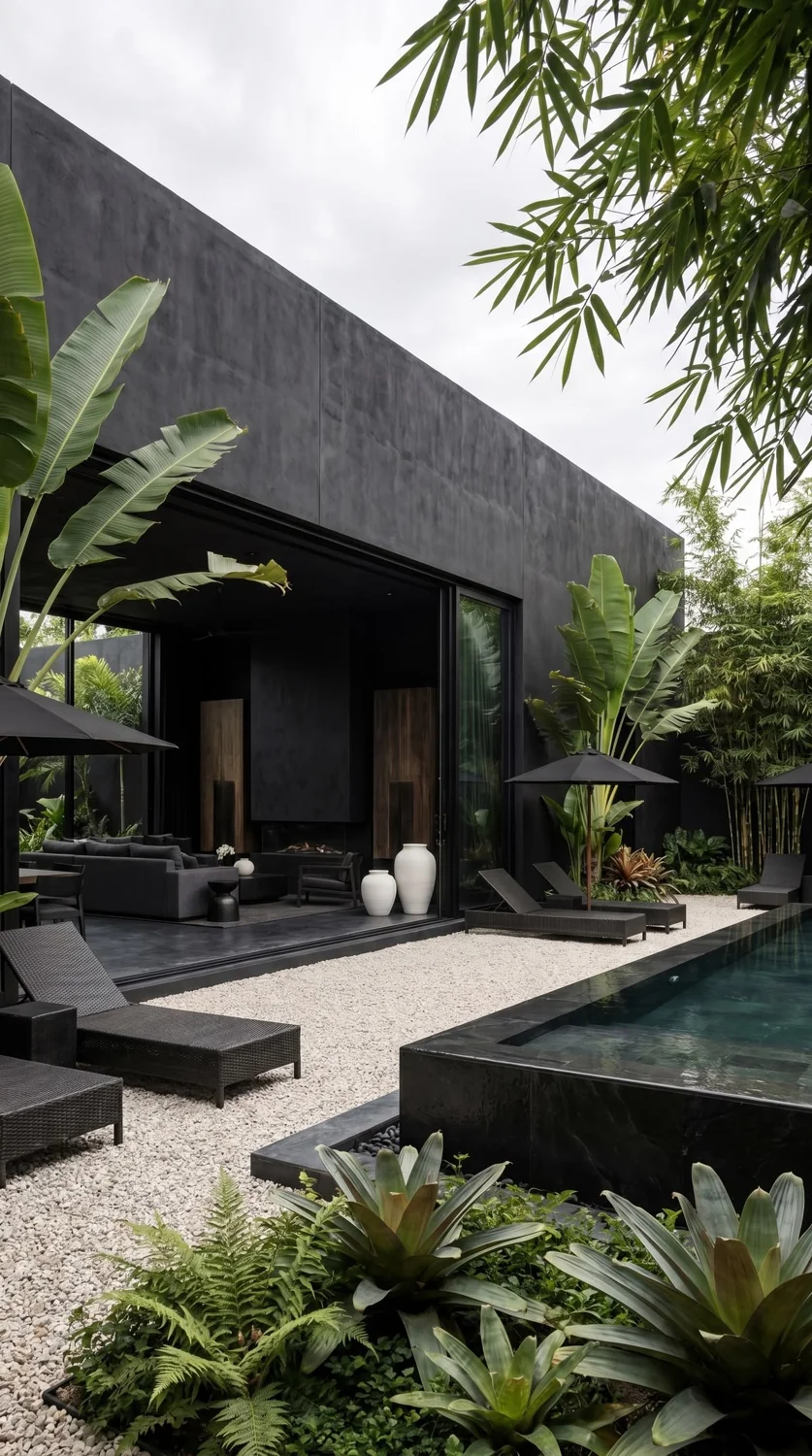 Arquitectura contemporánea rodeada de vegetación tropical